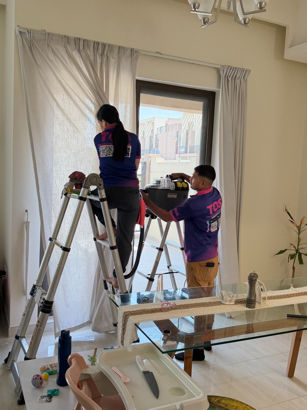 Curtains cleaned while still hanging on the rail, no removal needed, Dubai